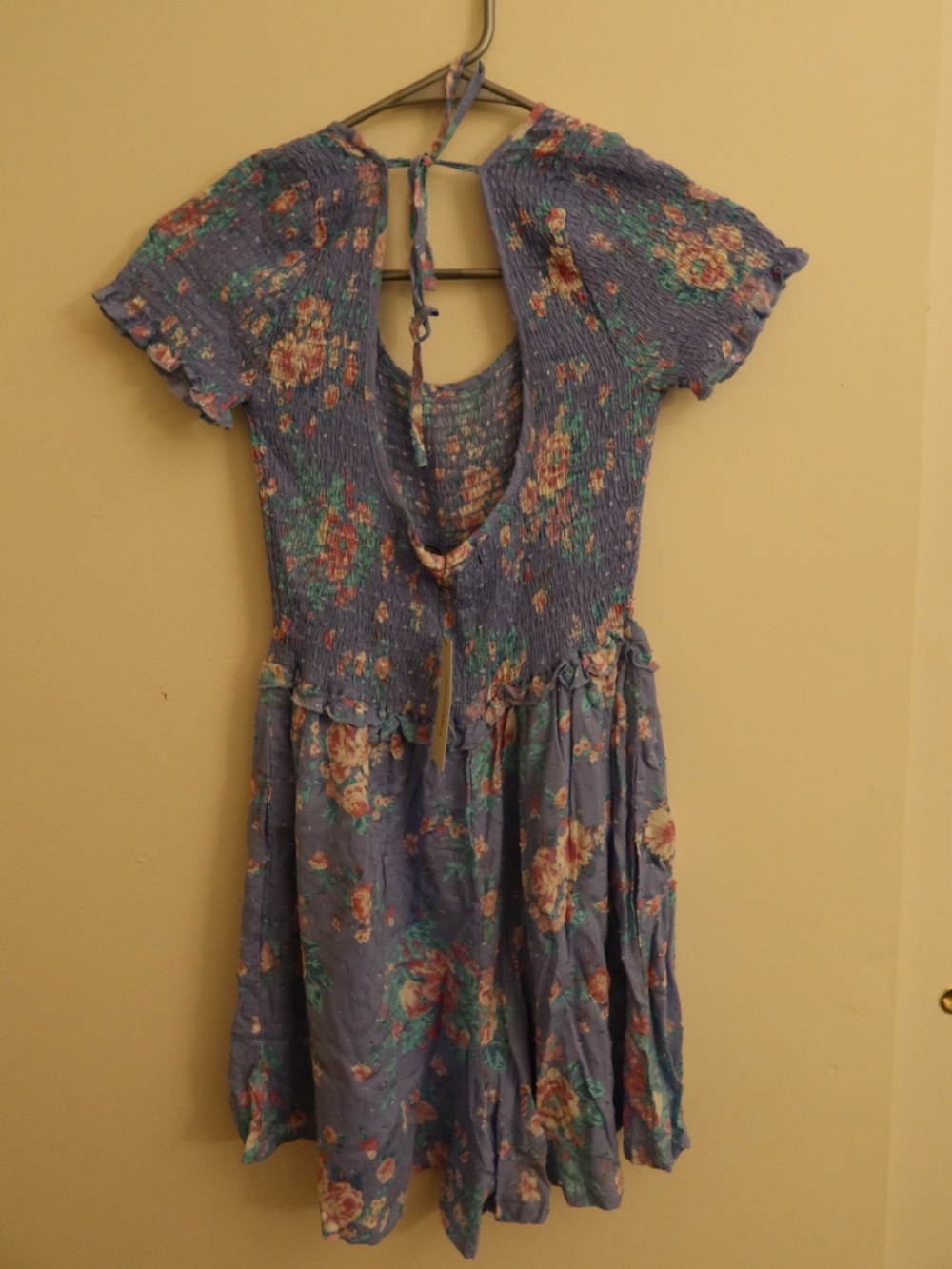 Francesca's Collections Lavender Floral Backless Smocked Dress